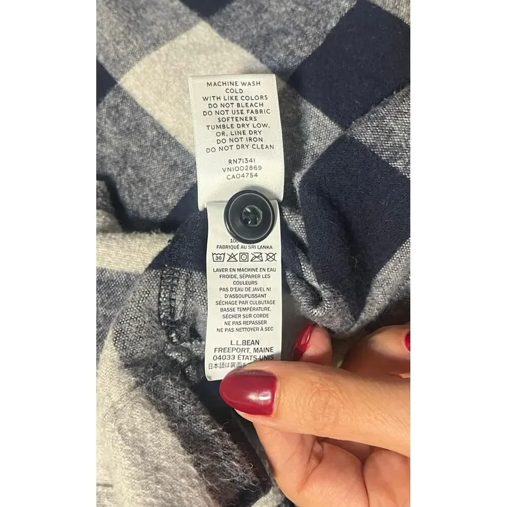 L.L. Bean Signature Chamois Shirt-Jacket Shacket Navy White Plaid Womens L